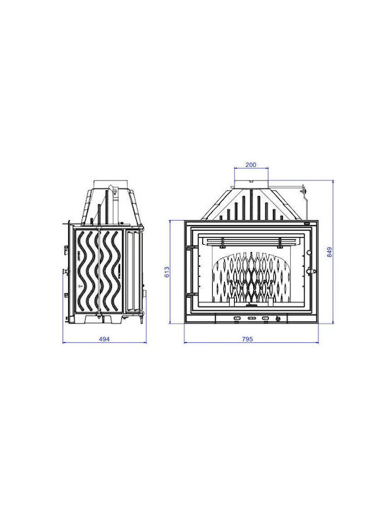 Invicta Primo 800 Șemineu cu inserție Lemn 12kW Drept cu o ușă care se deschide Rezervor de expansiune închis