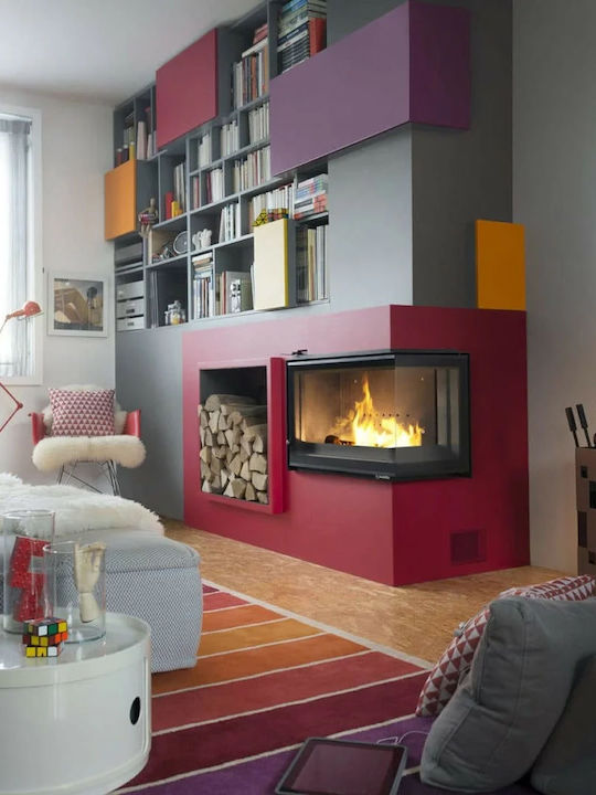 Invicta Corner 700 Șemineu cu inserție Lemn 9kW Colțul din dreapta cu o ușă care se deschide