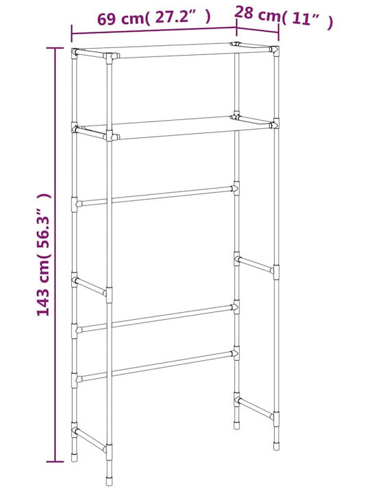 vidaXL Wall Mounted Bathroom Shelf Metallic with 2 Shelves 69x28x143cm Gray