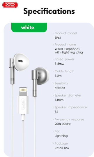 XO Ep61 Earbuds Handsfree με Βύσμα Lightning Ασημί