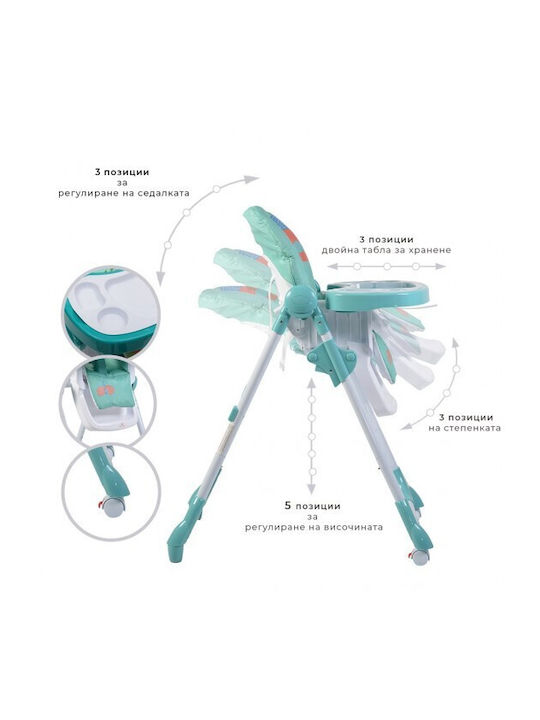 Cangaroo Kimchi Foldable Baby Highchair with Adjustable Height Turquoise