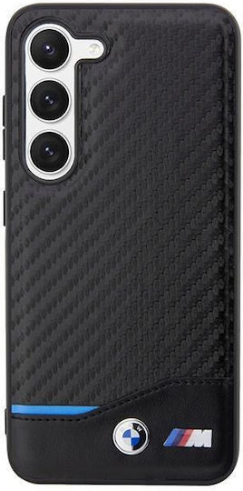 BMW Carbon Umschlag Rückseite Leder / Kunststoff / Silikon Schwarz (Galaxy S23)