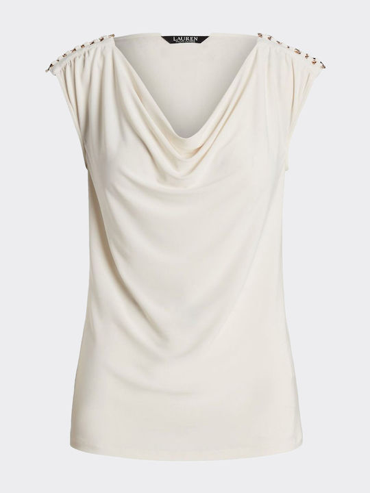 Priyanne Women's Summer Blouse Cotton Sleeveless Drape White