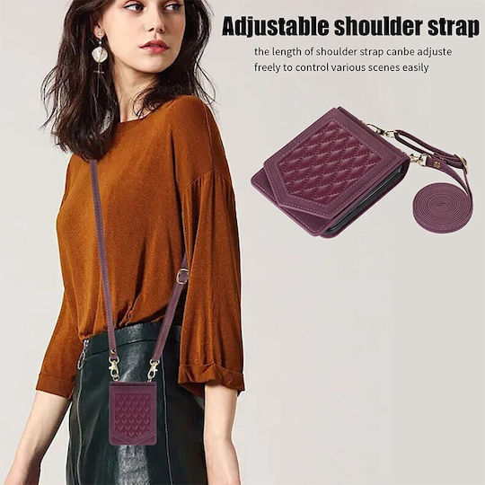 Rhombic Texture Synthetic Leather Back Cover with Strap Burgundy (Galaxy Z Flip3 5G)