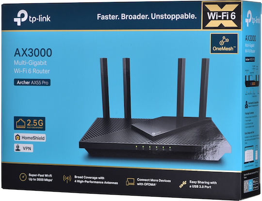 TP-LINK Archer AX55 v2 Ασύρματο Router Wi‑Fi 6 με 4 Θύρες Gigabit