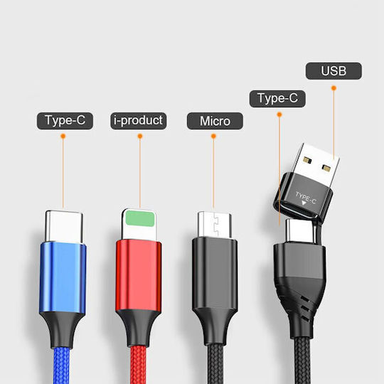 Redled Geflochten USB zu Blitzschlag / Typ-C,TC-TC / Micro-USB Kabel Schwarz 1.5m (27918)
