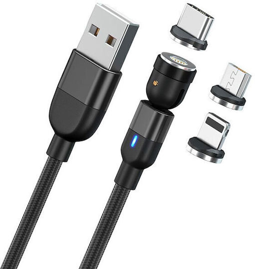 Redled Magnetic USB to Lightning / Type-C / micro USB Cable Μαύρο 1m (27855)