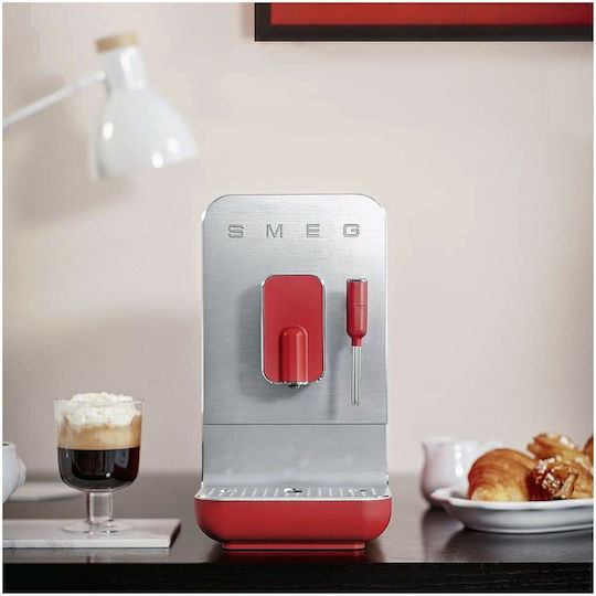 Smeg Αυτόματη Μηχανή Espresso 1350W Πίεσης 19bar με Μύλο Άλεσης Red Matt BCC02RDMEU