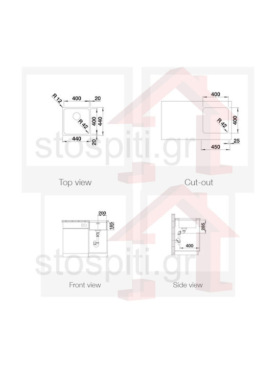 Blanco Solis 400-U 526117 Drop-In Sink Inox Brushed W44xD44cm Silver