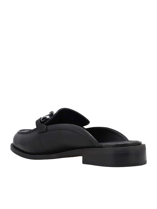 Scarlett Flat Leather Mules in Black Color