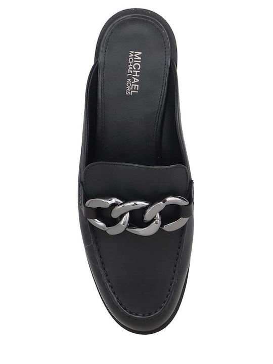 Scarlett Flat Leather Mules in Black Color