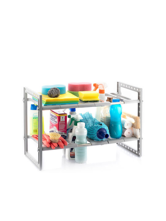 InnovaGoods Shibblek Επιτοίχια Ραφιέρα Μπάνιου Μεταλλική με 2 Ράφια 66.5x38x38cm Ασημί