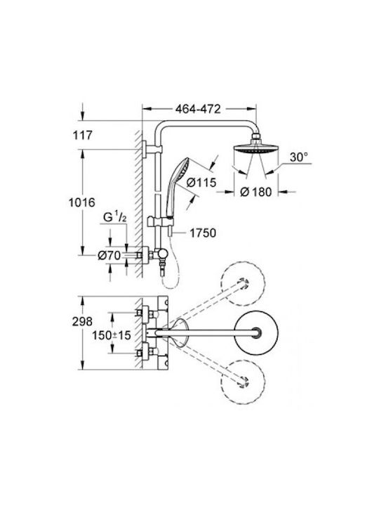 Grohe Euphoria 260 Shower Column with Bathtub Mixer 111.6cm Silver