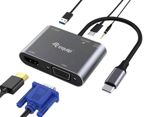 Equip USB-C Docking Station with HDMI 4K PD and Screen Connections 2 Monitors Silver