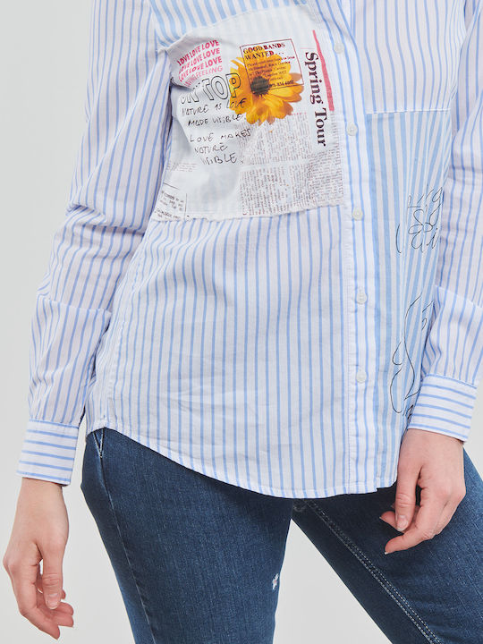 Women's Striped Long Sleeve Shirt Light Blue