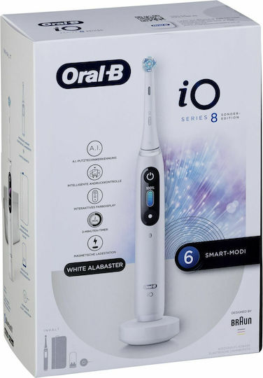 Oral-B IO Series 8 Electric Toothbrush with Timer, Pressure Sensor, and Travel Case White Alabaster