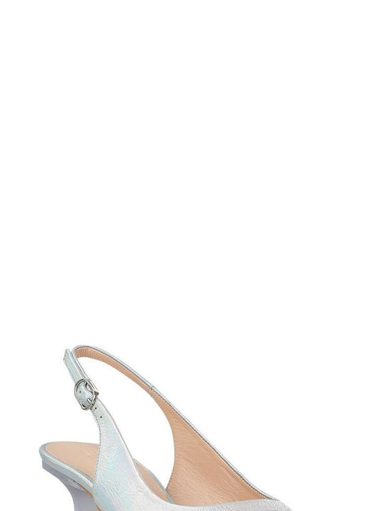 Zinda Leather Pointed Toe Heel with Strap Silver