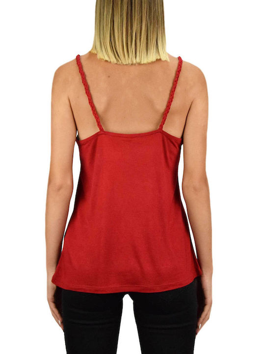 Only Women's Summer Blouse Cotton with Straps Red