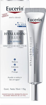 Eucerin Hyaluron-Filler + 3x Effect SPF 15 Ενυδατική & Αντιγηραντική Κρέμα Ματιών με Υαλουρονικό Οξύ 15ml