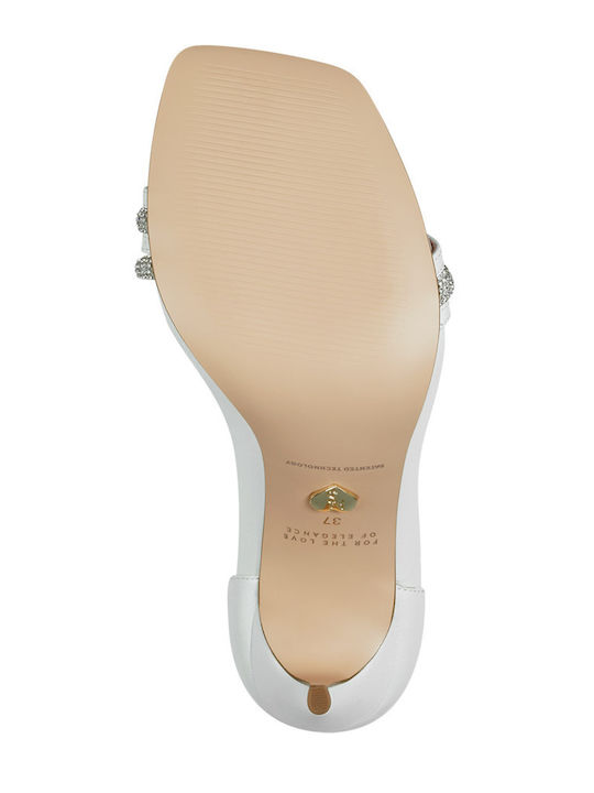 Din piele Sandale Anatomici cu strasuri White Pearl