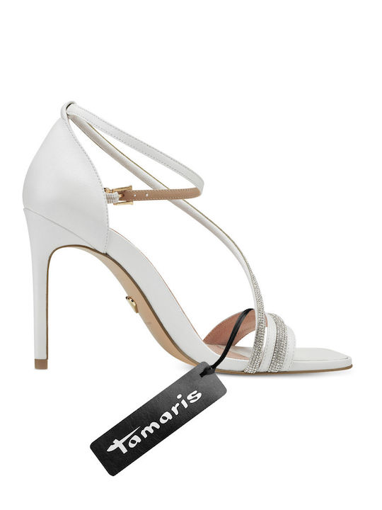 Din piele Sandale Anatomici cu strasuri White Pearl