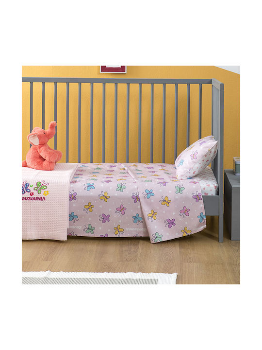 Zouzounia Πεταλούδα Set Baby Bettwäsche Für Krippe Baumwolle Rosa 120x160cm 3Stück ZOU-BD-004