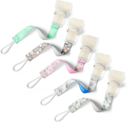 Babyono Ribbon Pacifier Clip made of Fabric Dark Grey Poua Gray