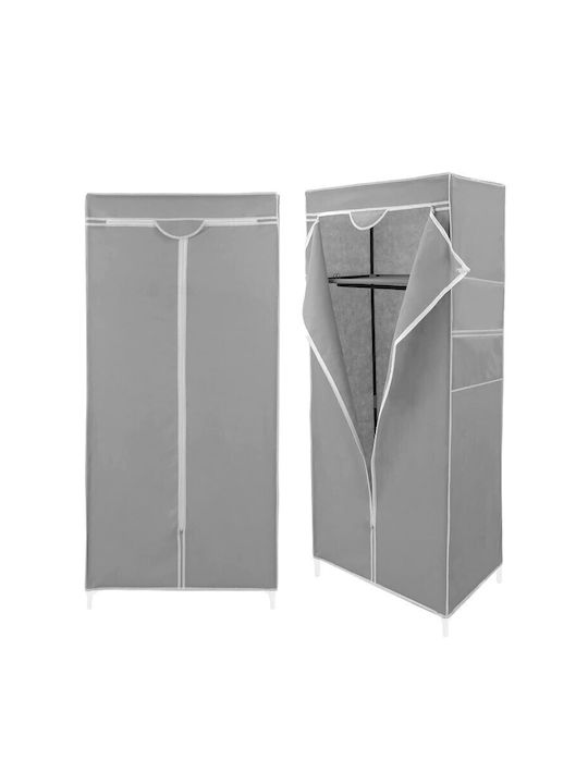Click Fabric Wardrobe with Zipper and Shelves in Gray Color 75x46x160cm