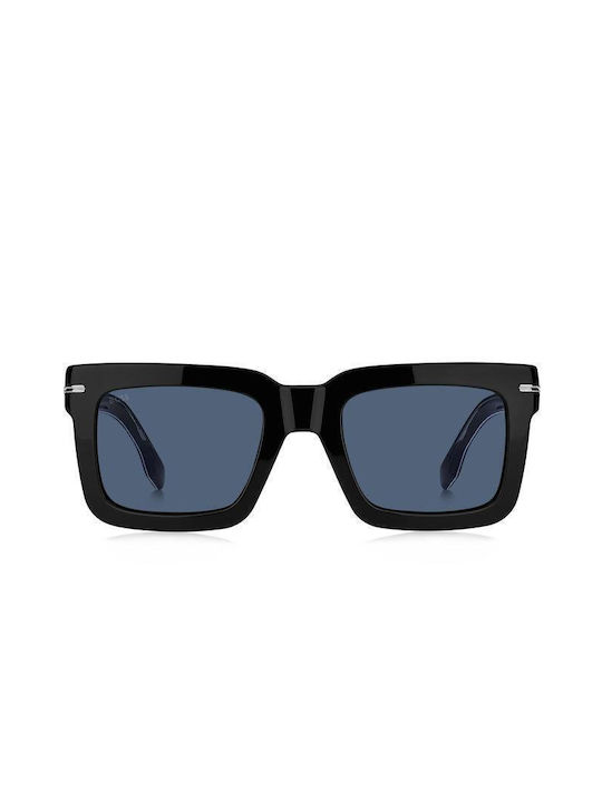 Hugo Boss Men's Sunglasses with Black Tartaruga Plastic Frame and Blue Lens HG 1501/S INA/KU