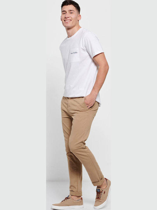 FBM007-00102 Trousers Chino Elastic in Straight Line Light Beige