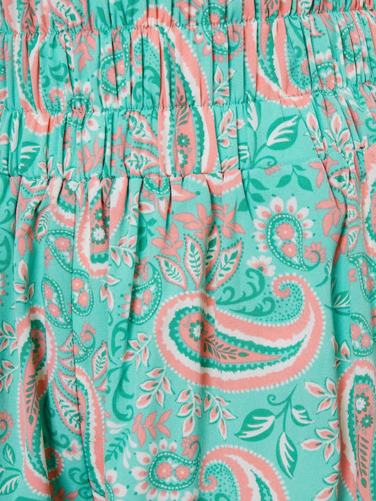 FBL007-11302 Women's High-waisted Fabric Trousers with Elastic in Wide Line Green Fig