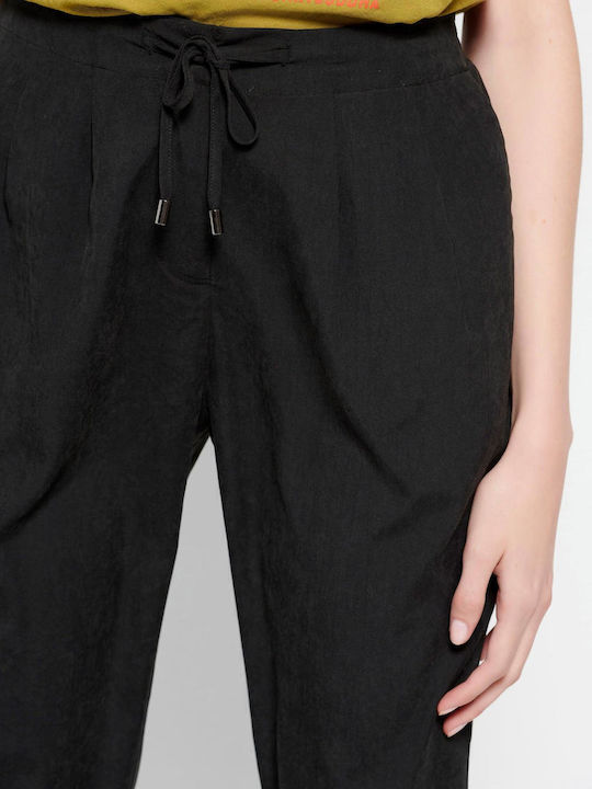 FBL007-10602 Damen Hoch tailliert Stoff Capri Hose Schwarz