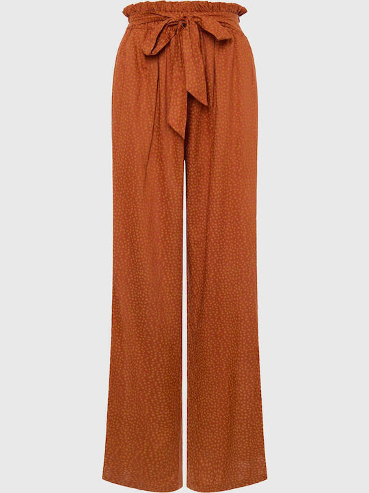 FBL007-12002 Damen Hoch tailliert Stoff Hose mit Gummizug Terracota