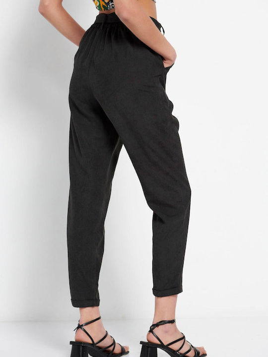 Funky Buddha FBL007-10502 Damen Hoch tailliert Stoff Capri Hose mit Gummizug Schwarz Funky Buddha FBL007-10502 Damen Hoch tailliert Stoff Capri Hose mit Gummizug Schwarz
