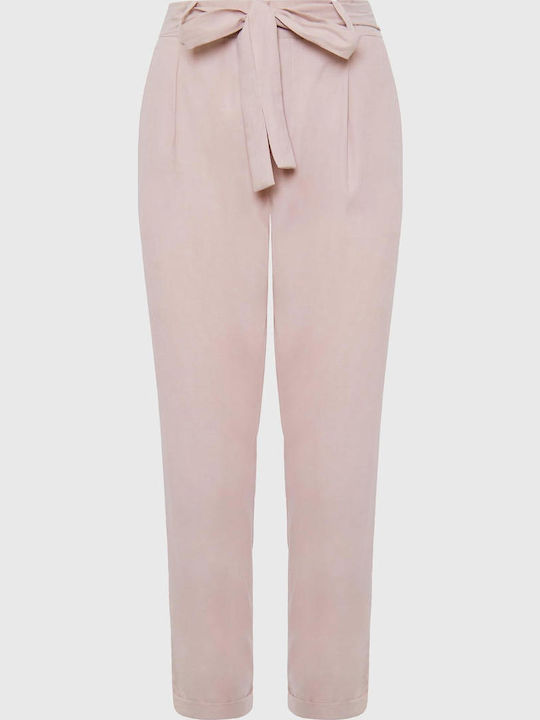 FBL007-10502 Damen Hoch tailliert Stoff Capri Hose mit Gummizug Light Pink