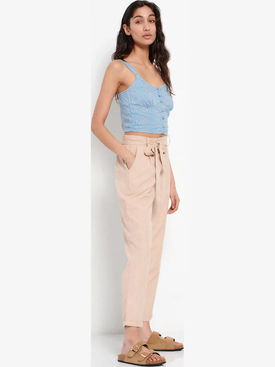 FBL007-10502 Women's High-waisted Fabric Capri Trousers Oat Milk