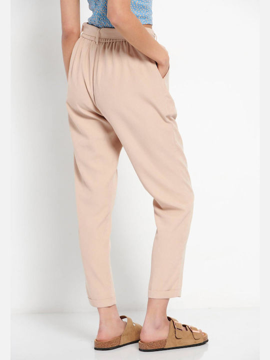 Funky Buddha Women's High-waisted Fabric Capri Trousers Oat Milk