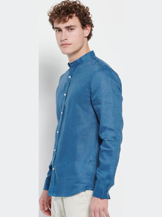 FBM007-00305 Long-sleeved Linen Shirt Blue