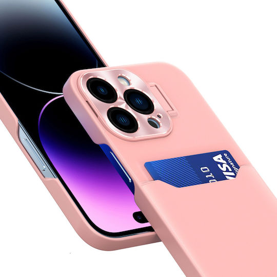 Hurtel Stand Case Задна корица Изкуствена кожа Розов (iPhone 14 Pro)
