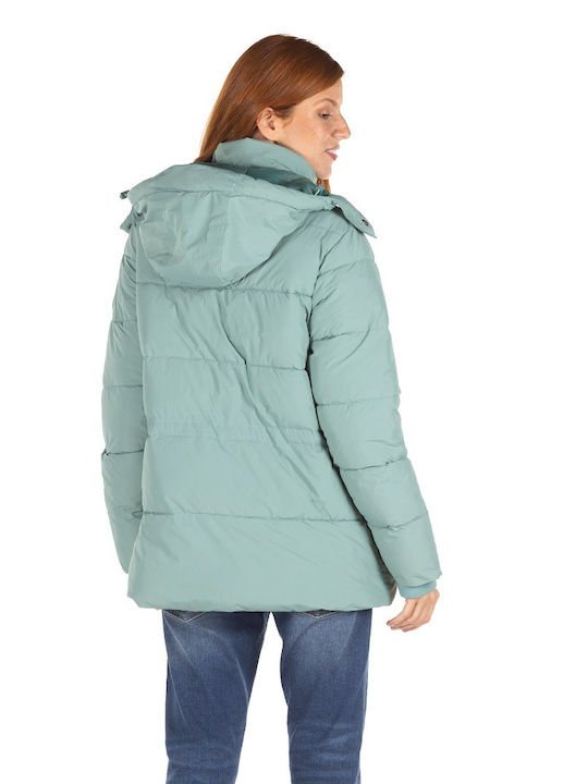 District75 Women's Long Puffer Jacket for Winter with Hood Blue