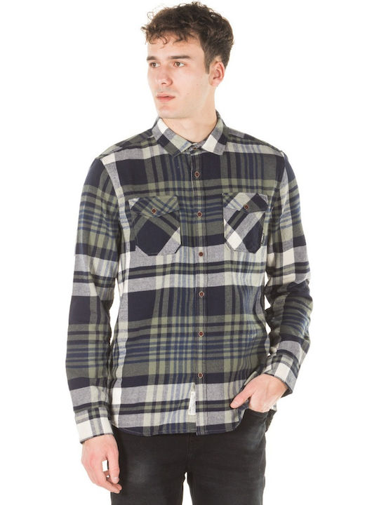 Long-sleeved Flannel Shirt Checked Blue