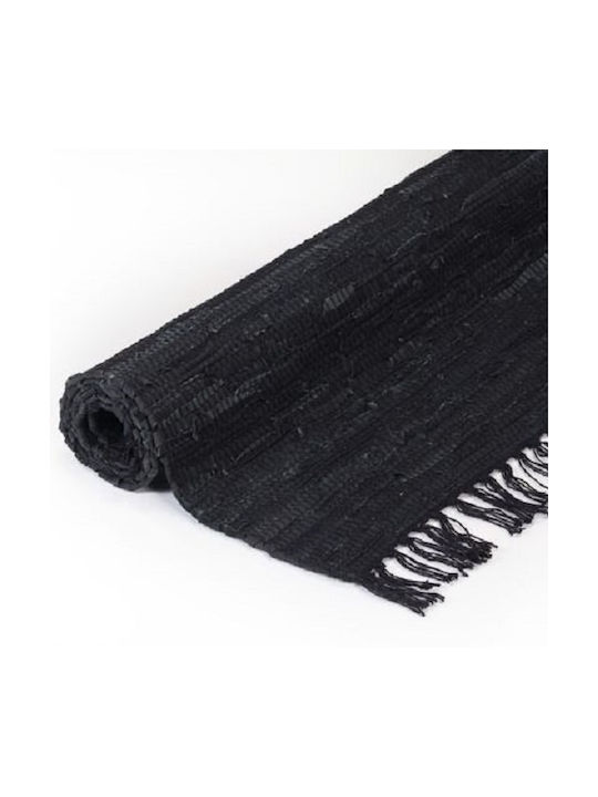 Sidirela Rug Fireplace Rectangular Leather with Fringes Unfired Black