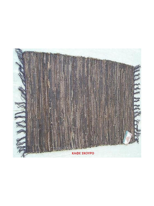 Chios Hellas 40002 Rug Fireplace Rectangular Leather with Fringes Dark Brown