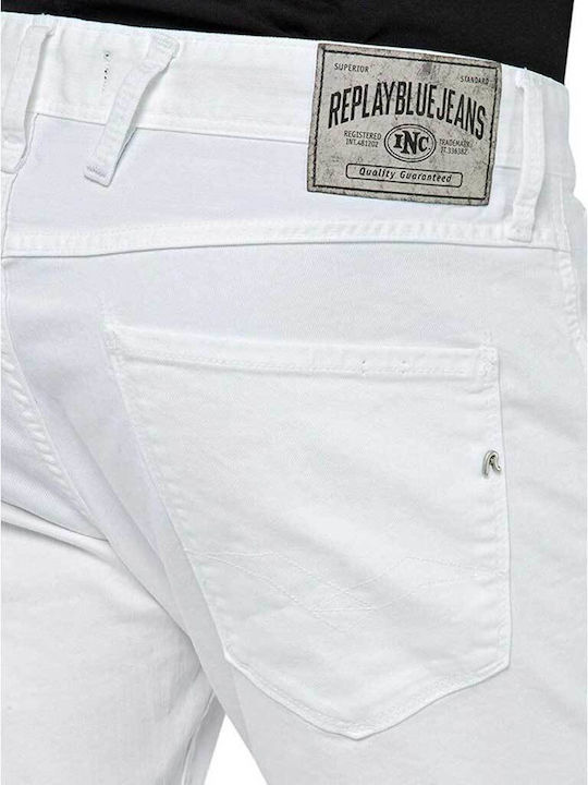 Anbass Ανδρικό Παντελόνι Τζιν Ελαστικό με Slim Tapered Εφαρμογή Λευκό