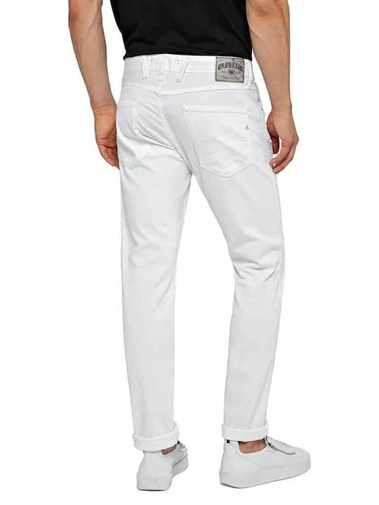 Replay Anbass Men's Jeans Pants Elastic Slim Fit Tapered White