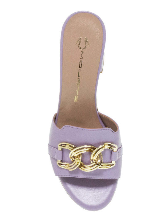 Mourtzi Chunky Heel Leather Mules Lilac