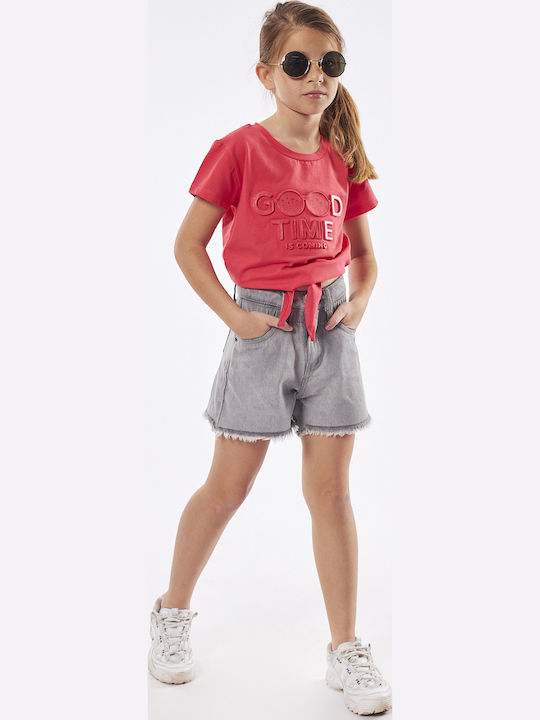 Kinder-Crop-Top Kurzarm Rosa Good Time Is Coming