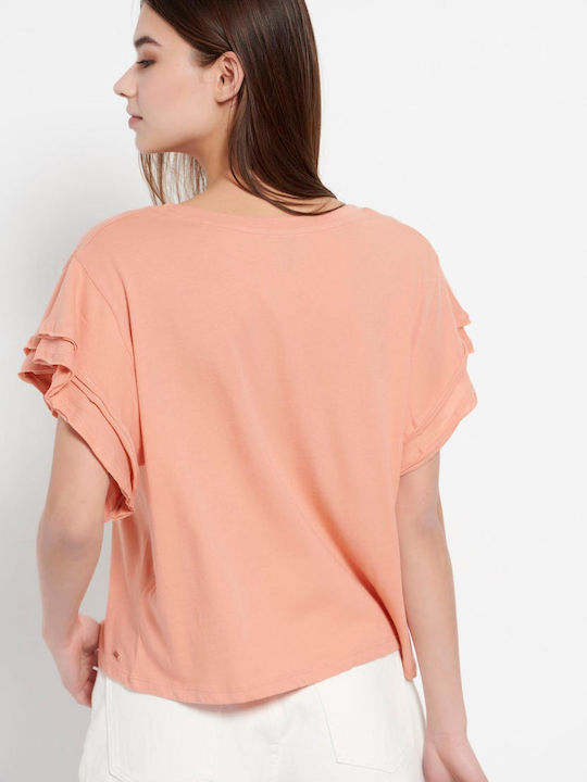 Funky Buddha Damen Sportliche Bluse Kurzärmelig Apricot