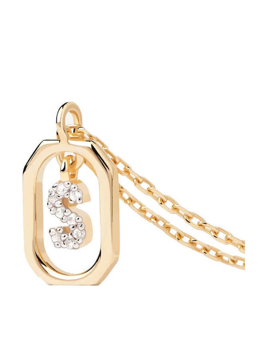 P D Paola Monogram "S" from Gold Plated Silver with Zircon