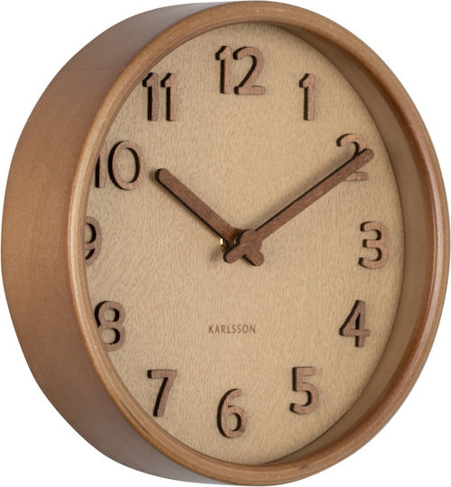 Karlsson Pure Wood Grain Αντικέ Ρολόι Τοίχου Ξύλινο Μπεζ Ø22cm